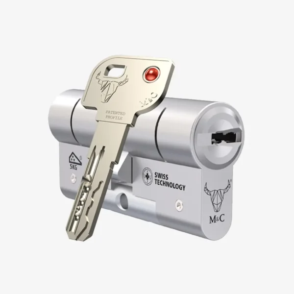 Cilindro de seguridad M&C MINOS (Larga, Doble embrague, Dorado, Sí, quiero igualar mi bombín, No quiero llave extra, 32x32)